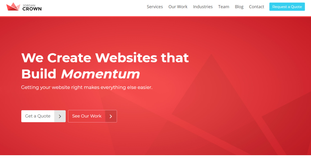 La page d'accueil de Jordan Crown, une société de conception de sites web pour les fournisseurs de services de génie civil.