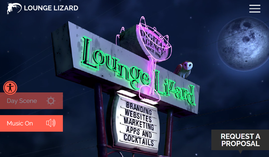 Page d'accueil de Lounge Lizard, une agence de conception de sites web à service complet