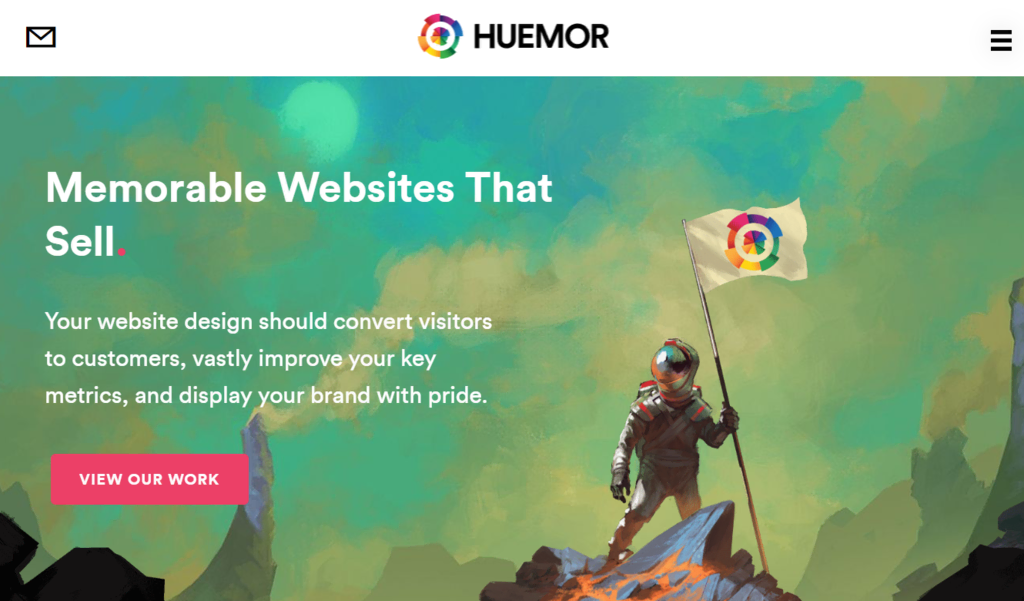 La page d'accueil de Huemor, l'une des meilleures agences web primées