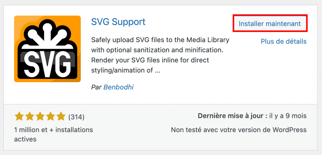 Le plugin SVG Support dans le répertoire officiel de WordPress