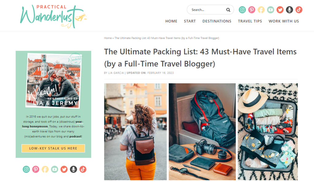 l'article : la liste d'emballage ultime : Les 43 articles de voyage indispensables (par un blogueur voyageur à temps plein) article on the Practical Wanderlust website