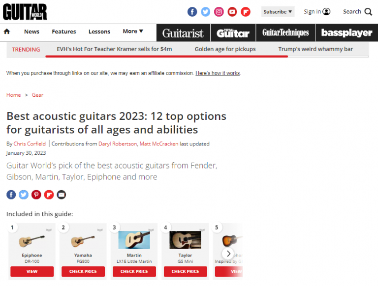 Les meilleures guitares acoustiques 2023 : 12 options pour les guitaristes de tous âges et de toutes capacités article on the Guitar World website