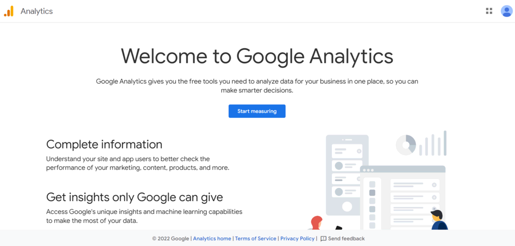 La page d'accueil de Google Analytics