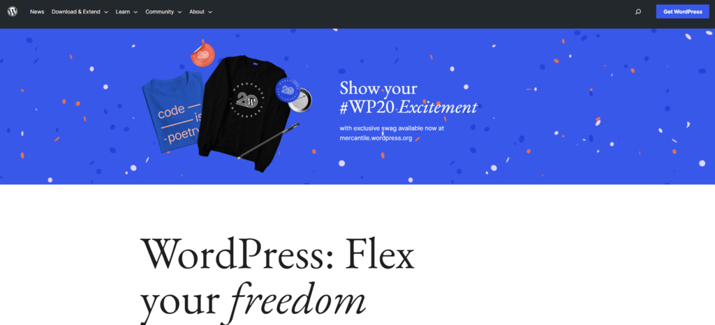 La page d'accueil de WordPress