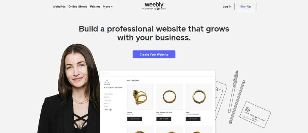 Page d'accueil de Weebly