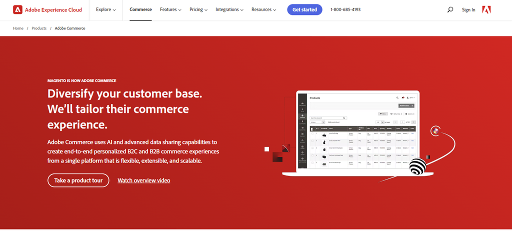 Page d'accueil d'Adobe Commerce (Magento)