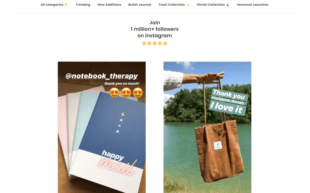 Page d'accueil de Notebook therapy, une boutique de dropshipping qui vend de jolis articles de papeterie.