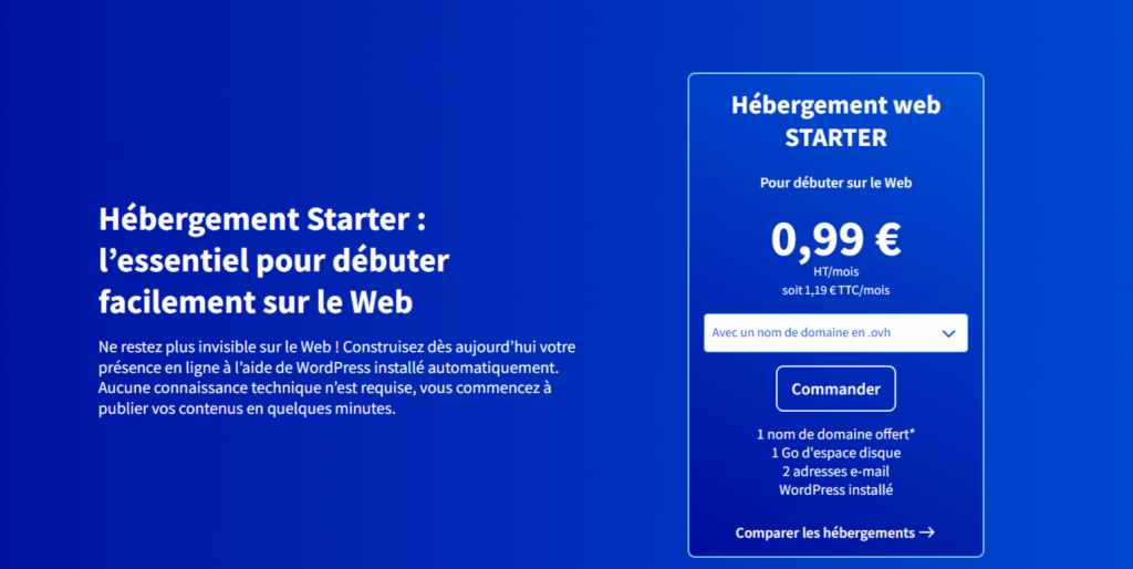 Landing page hébergement starter OVH