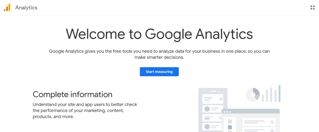 Page d'accueil de Google Analytics.