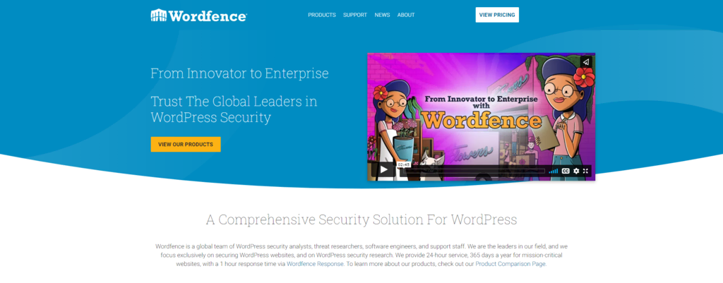 Page d'accueil de Wordfence.
