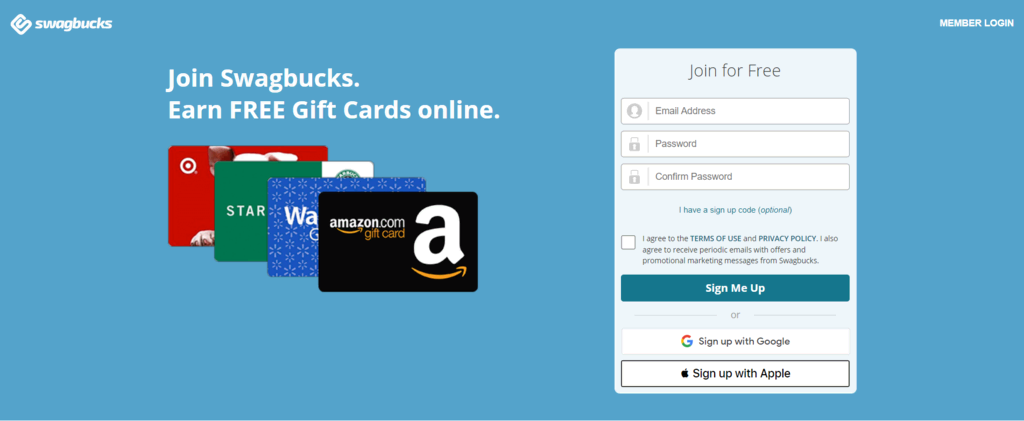  Swagbucks website showing the homepage (site web Swagbucks montrant la page d'accueil)