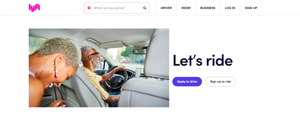 age d'accueil du site web de Lyft