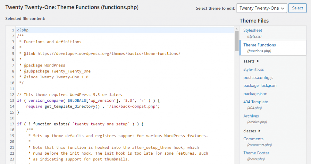 Fichier functions.php d'un thème WordPress