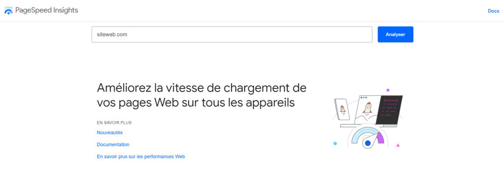 Page d'accueil de PageSpeed Insights