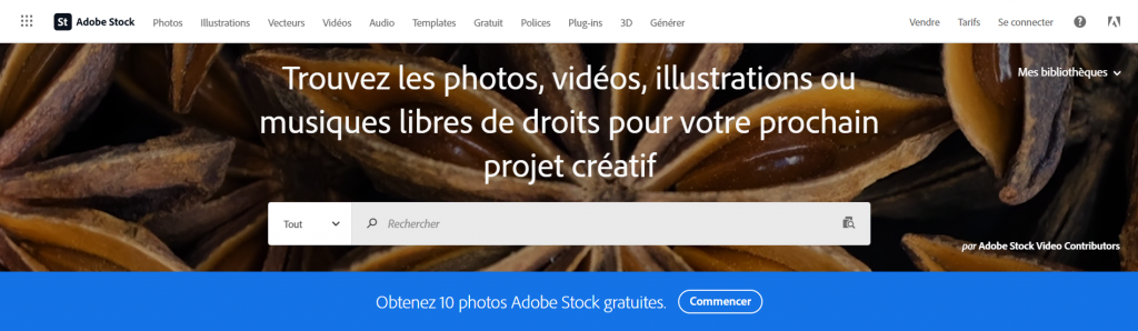 Page d'accueil du site d'Adobe Stock