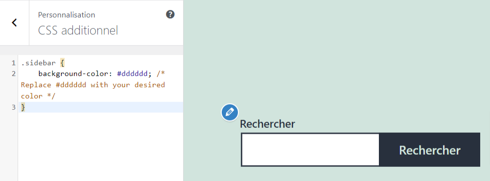 Personnalisation de la couleur de fond de la barre latérale du site avec CSS personnalisé dans le personnalisateur de thème WordPress