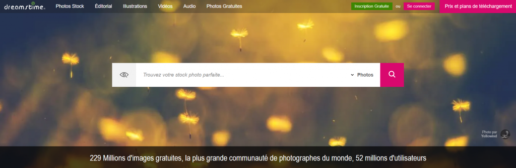 Page d'accueil du site Dreamstime