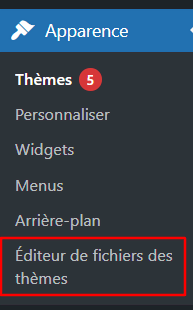 Sélection du menu de l'éditeur de fichiers de thème dans le tableau de bord WordPress