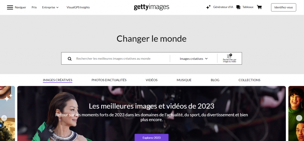 Page d'accueil du site de Getty Images