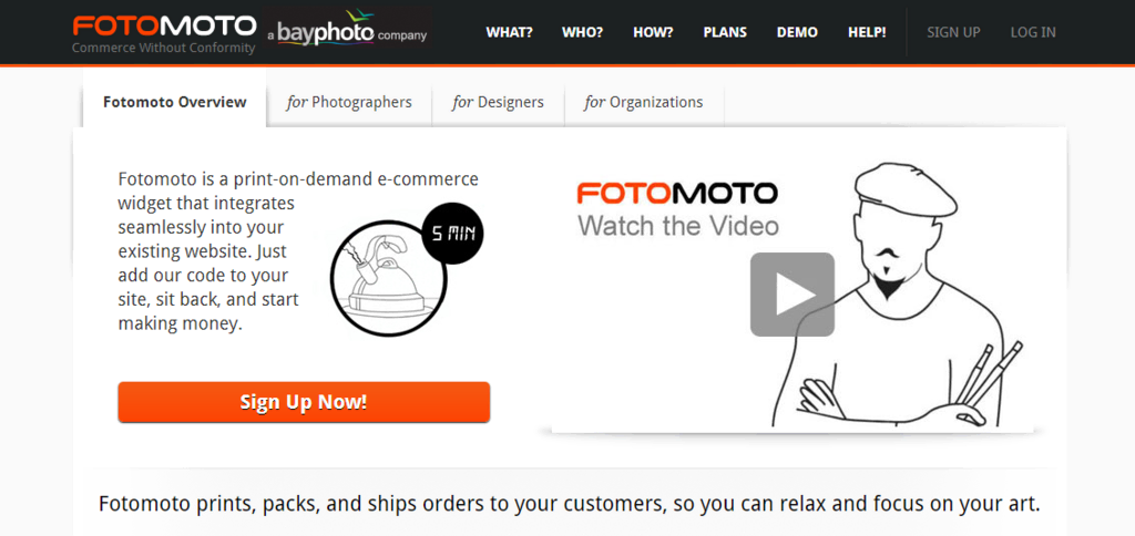 Page d'accueil du site Fotomoto
