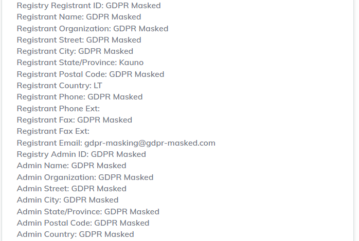 Exemple de nom de domaine protégé par le GDPR dans l'outil de recherche de domaines de Hostinger