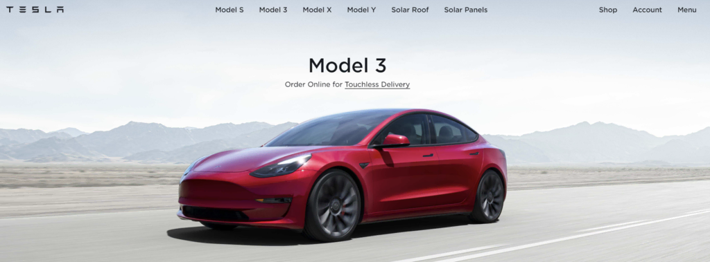 Page d'accueil de Tesla, un innovateur dans l'industrie des véhicules électriques