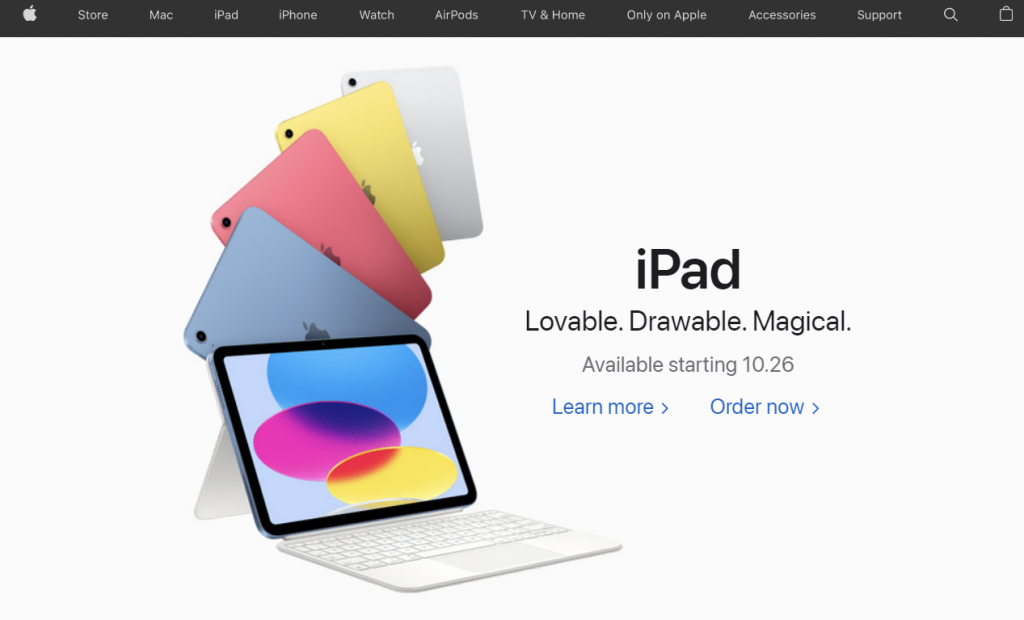 La page d'accueil d'Apple, une société dotée d'une excellente image de marque.
