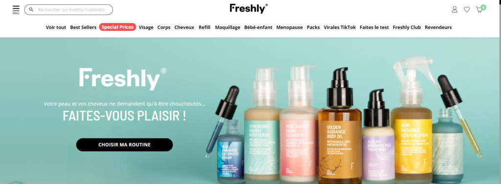 Page d'accueil de Freshly Cosmetics