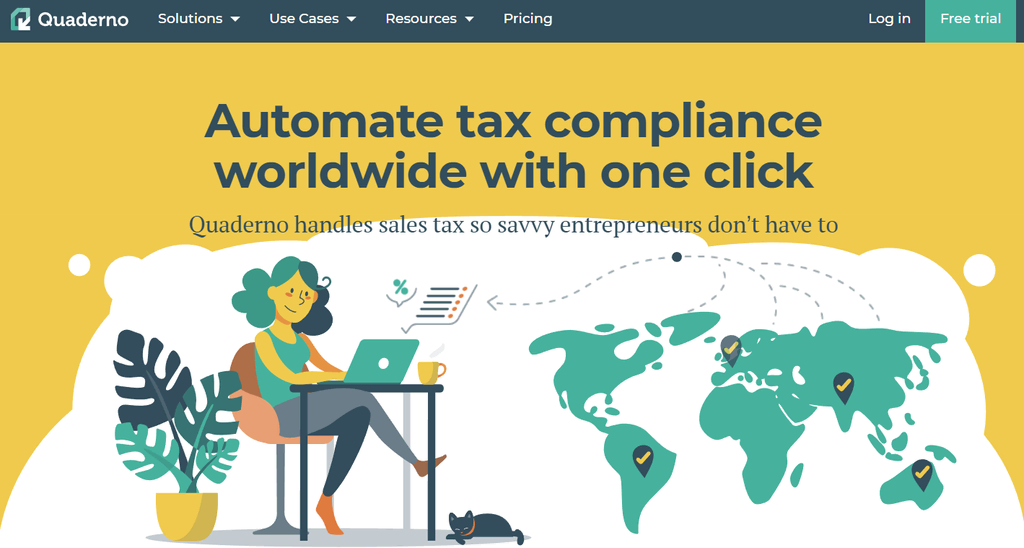 Page d'accueil de Quaderno, logiciel de taxe sur les ventes