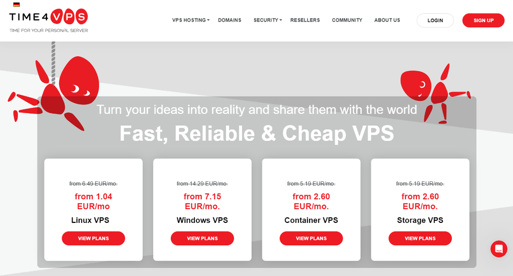 Landing page du site Time4VPS