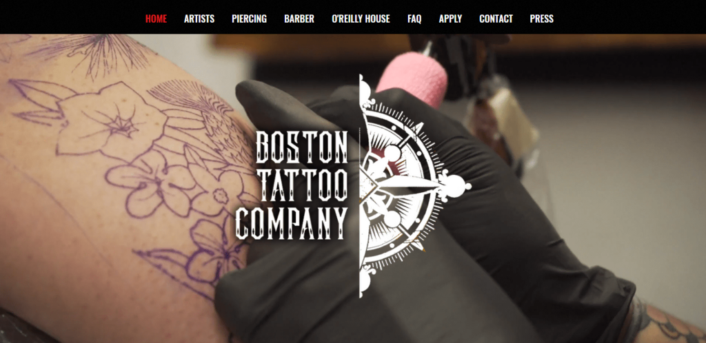 Page d'accueil du site Boston Tattoo Company