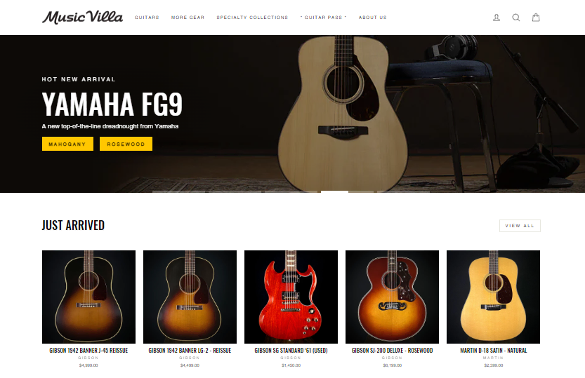 Page d'accueil du site Music Villa