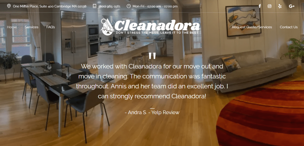 Page d'accueil du site Cleanadora