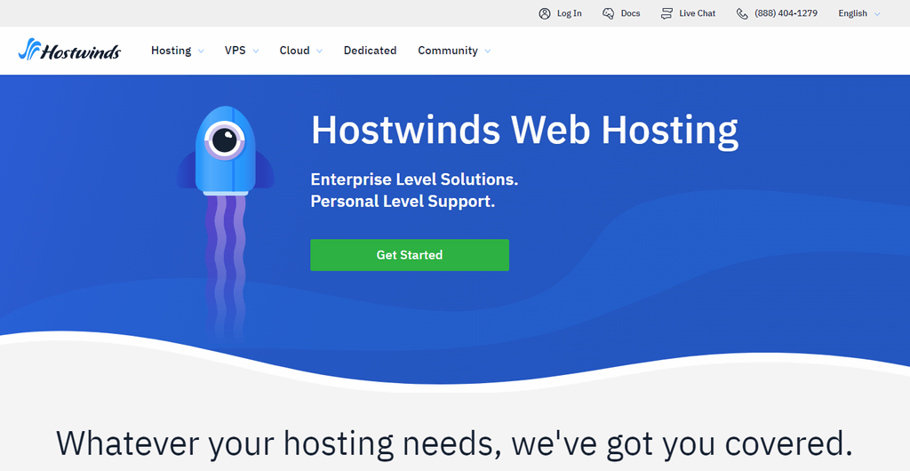 Page d'accueil du site de Hostwinds
