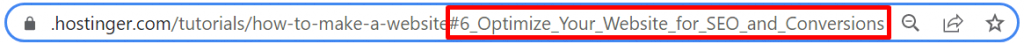 un lien d'ancrage dans l'URL d'un tutoriel Hostinger sur la création d'un site web