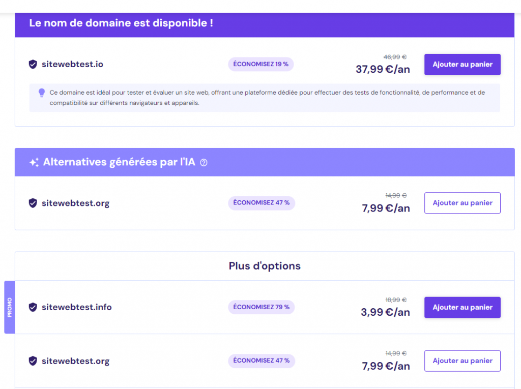 options de noms de domaines