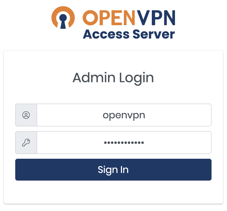 La page principale de connexion à OpenVPN