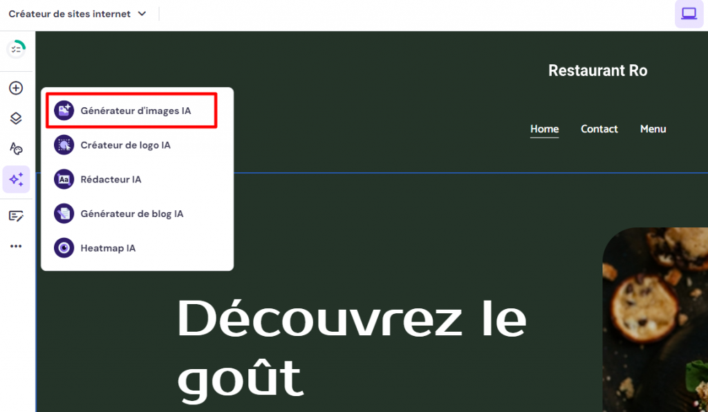 La fonction Générateur d'images AI dans le Créateur de sites Web Hostinger