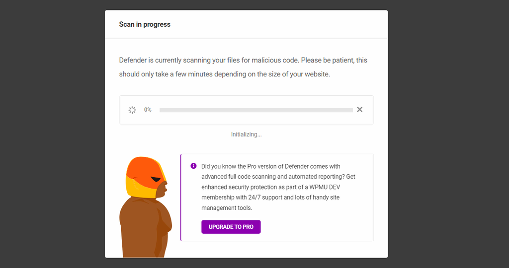 Interface de Defender pour l'analyse des logiciels malveillants sur WordPress