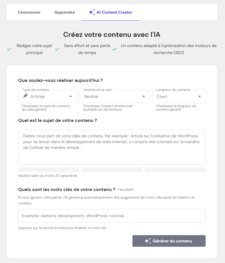 Assistant IA WordPress de Hostinger
