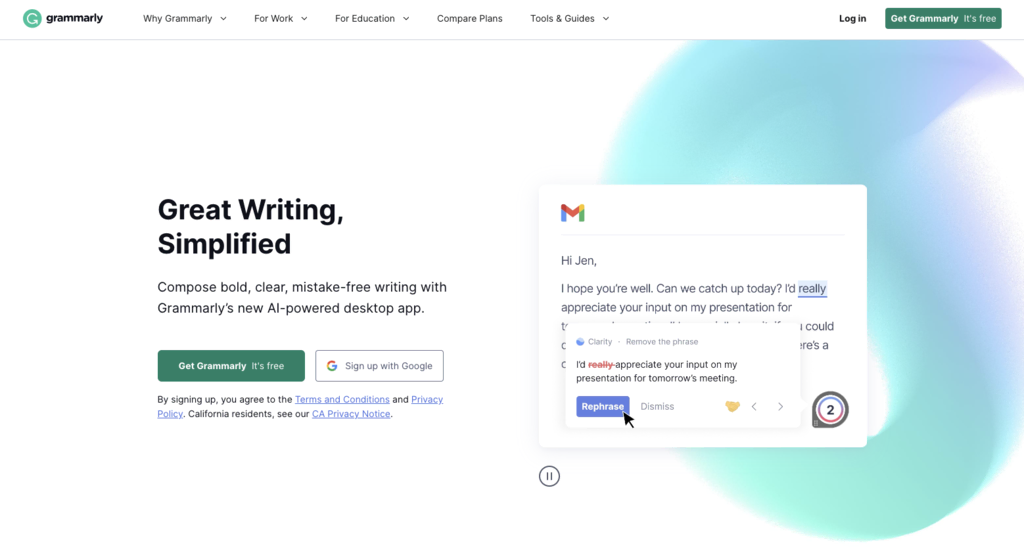 Landing page Grammarly 