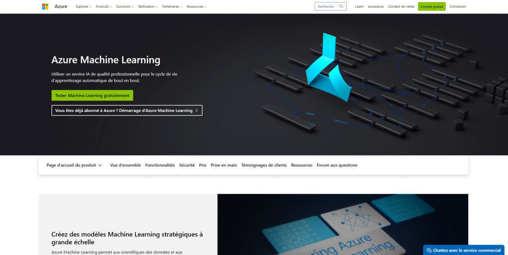 Landing page Azure Machine Learning