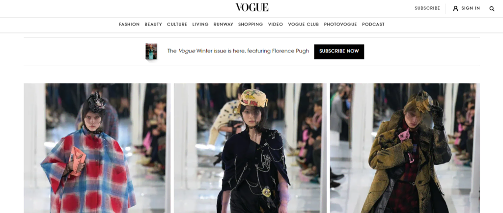 Page d'accueil du site de Vogue
