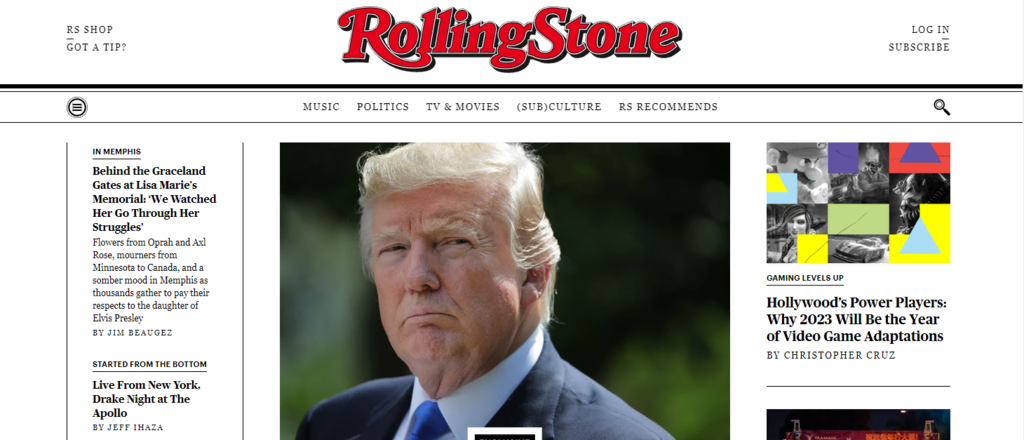 Page d'accueil du site de Rolling Stone
