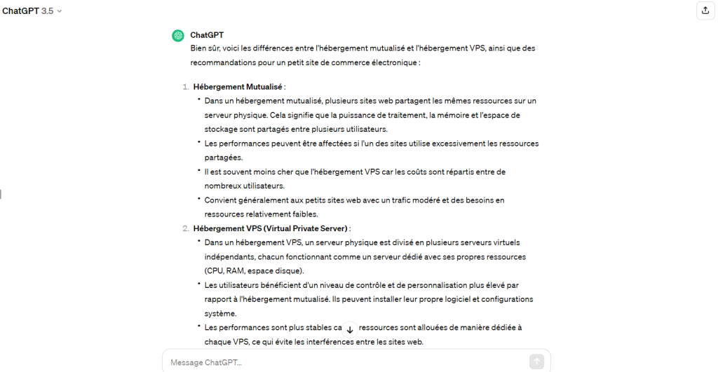 ChatGPT répondant à la première question de l'invite combinée