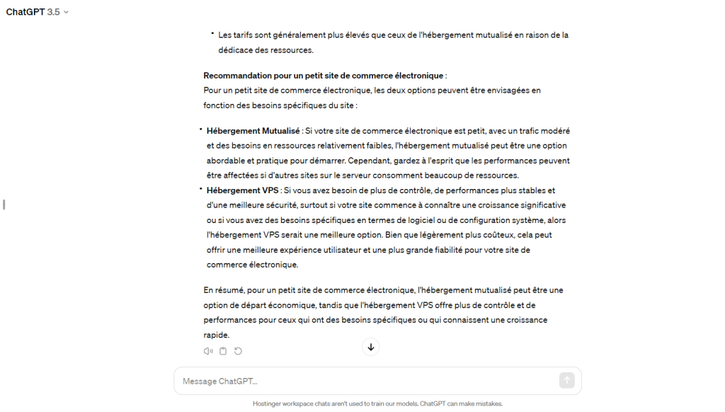 ChatGPT répondant à la deuxième question de l'invite combinée