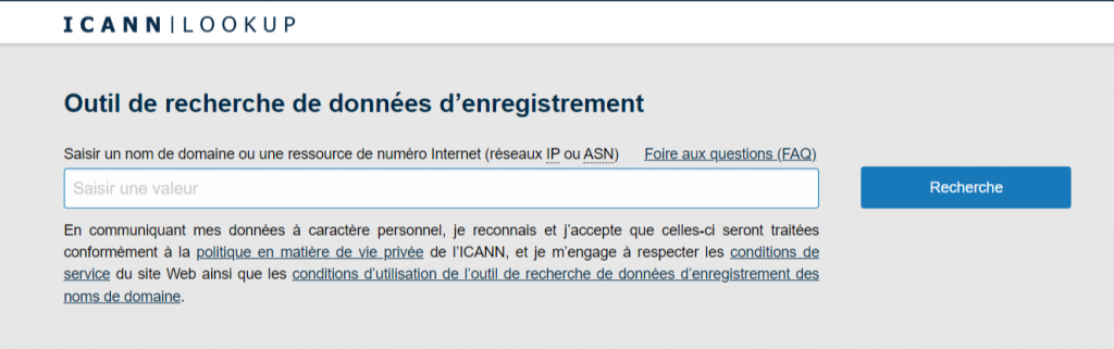 Icann Lookup, un outil de recherche de données d'enregistrement