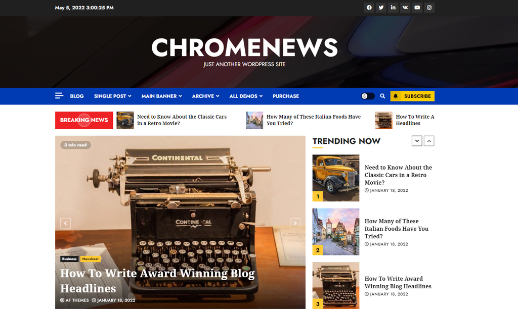 capture d'écran du thème Chromenews 