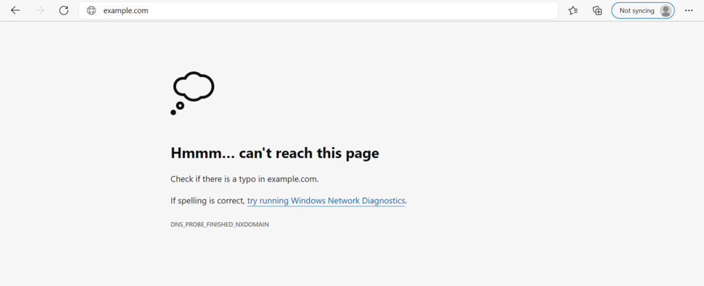 L'erreur DNS_PROBE_FINISHED_NXDOMAIN sur Microsoft Edge.