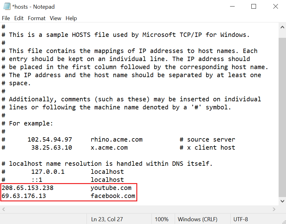 Exemple de HOSTS utilisé par Microsoft TCP/IP pour Windows